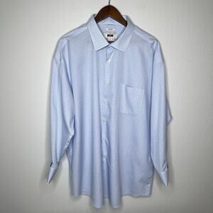 Joseph Abboud Men’s Blue Check Dress Shirt Long Sleeve Button Down Cuff Link